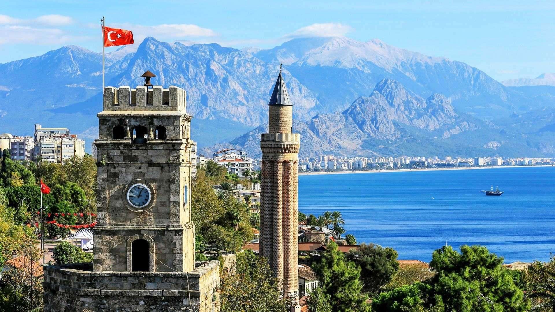 Antalya old town with the Mediterranean Sea and Taurus Mountains
