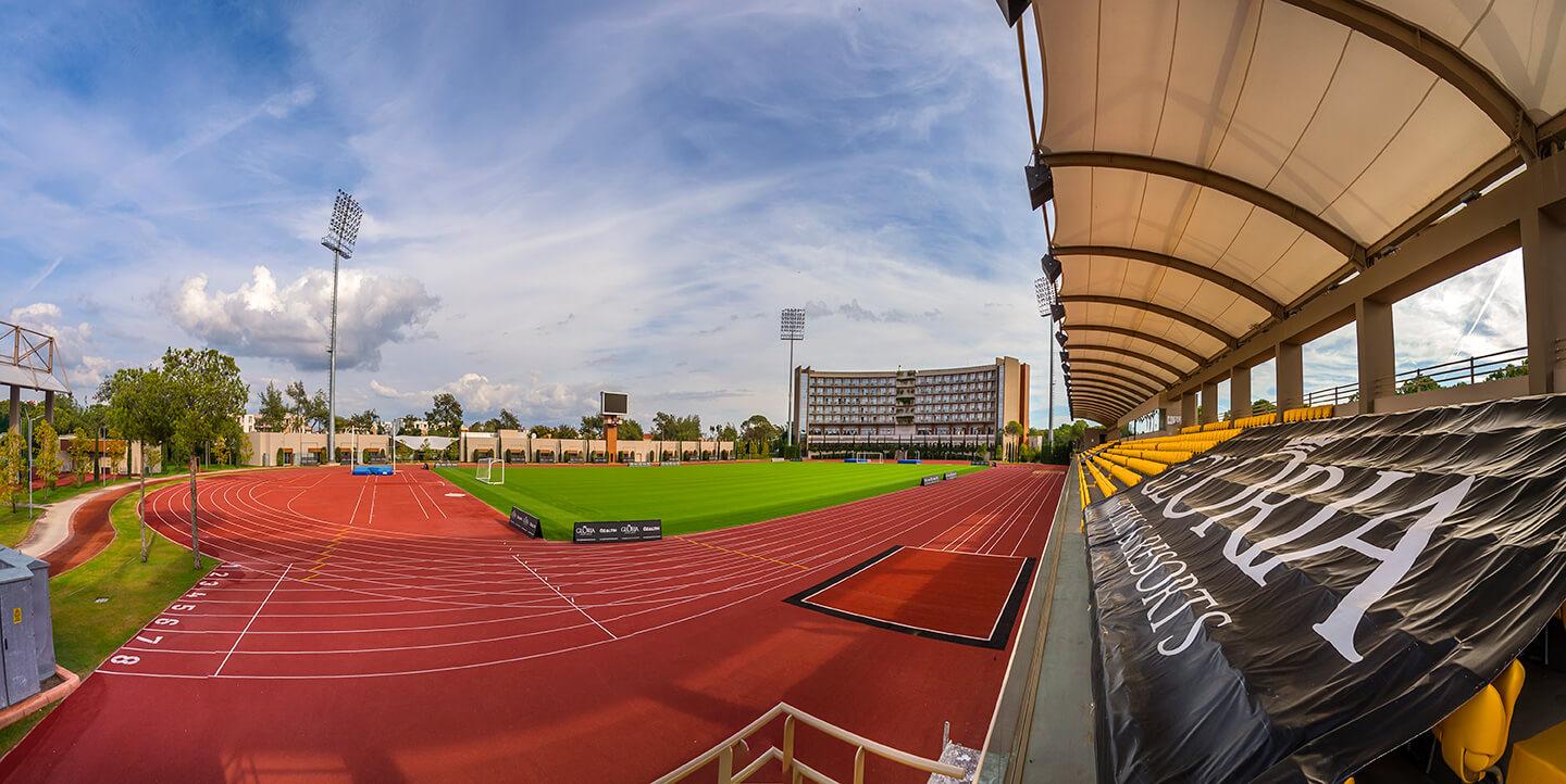 Athletics track and covered seating at Gloria Sports Arena