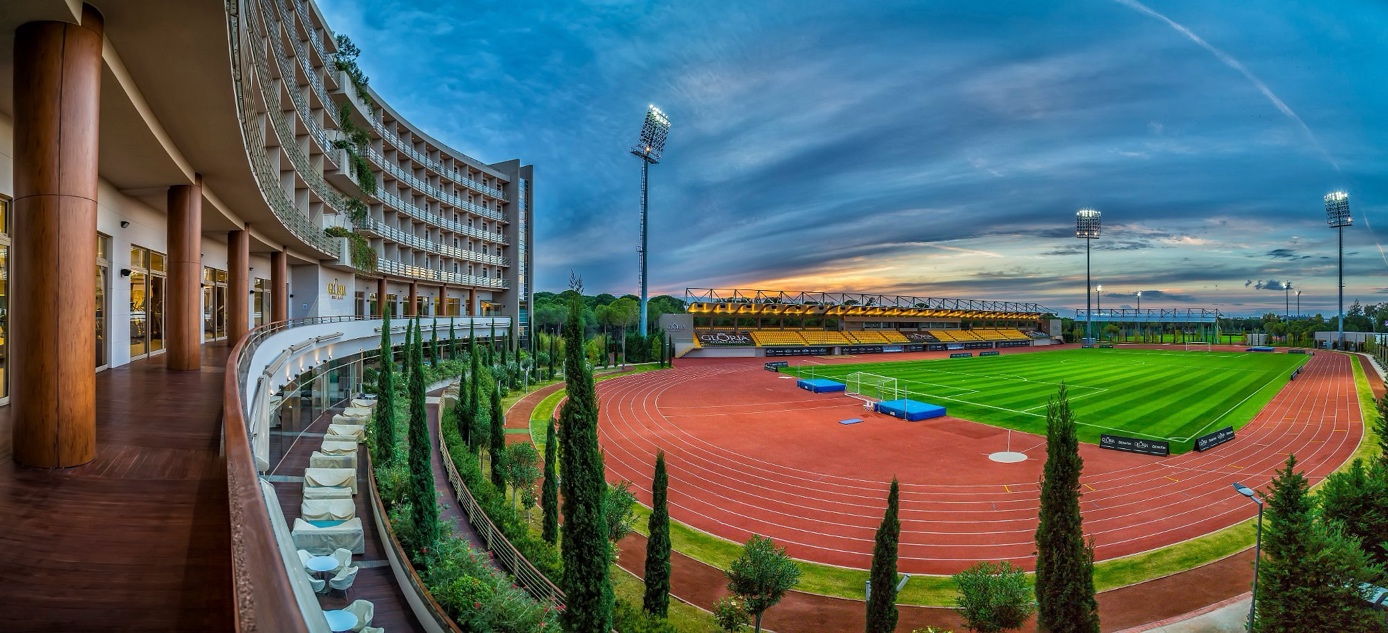The athletics track and accommodation at Gloria Sports Arena